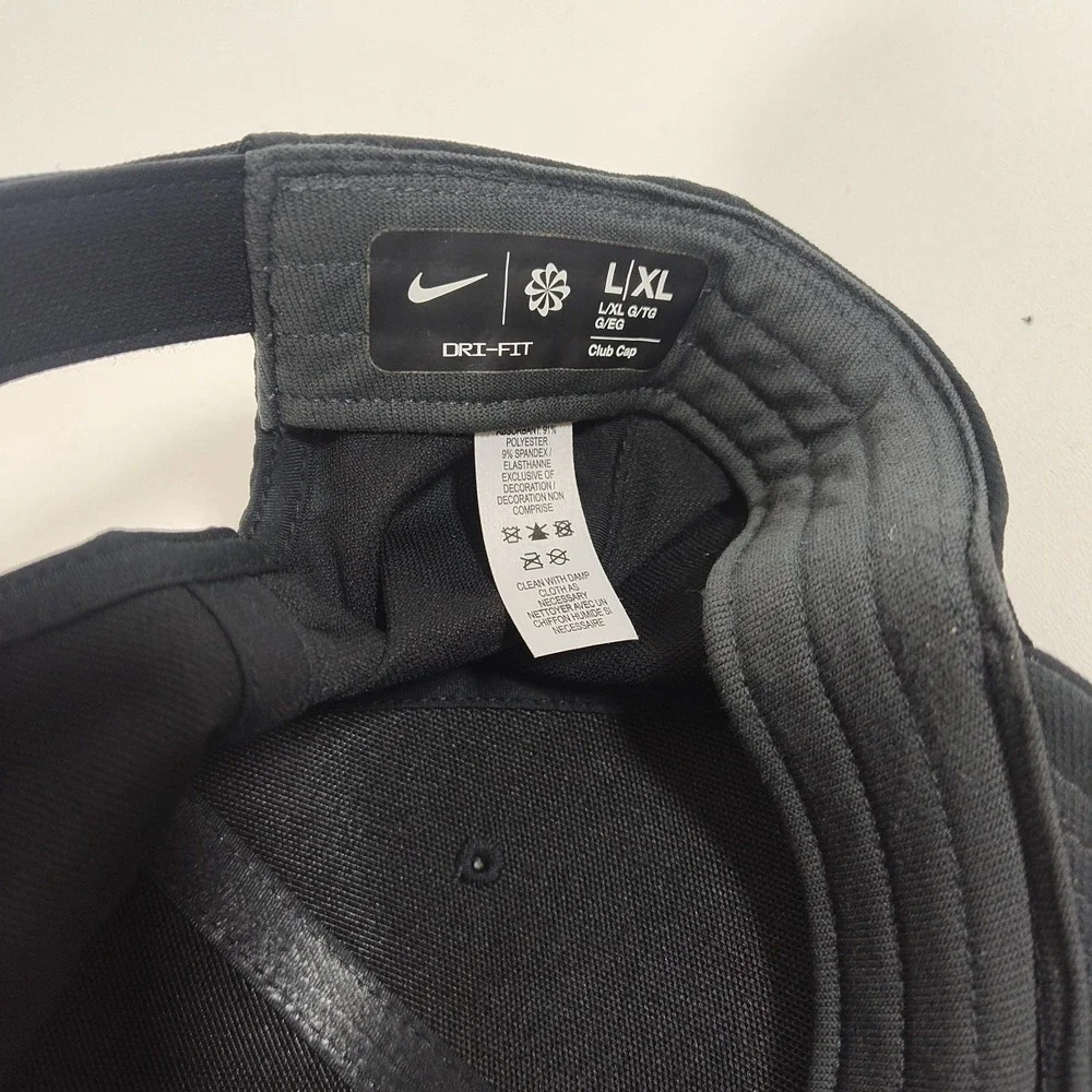 Nike‎ Hat Cap Strap Back Mens L/XL Black Dri-FIT Club Cap Embroidered Swoosh